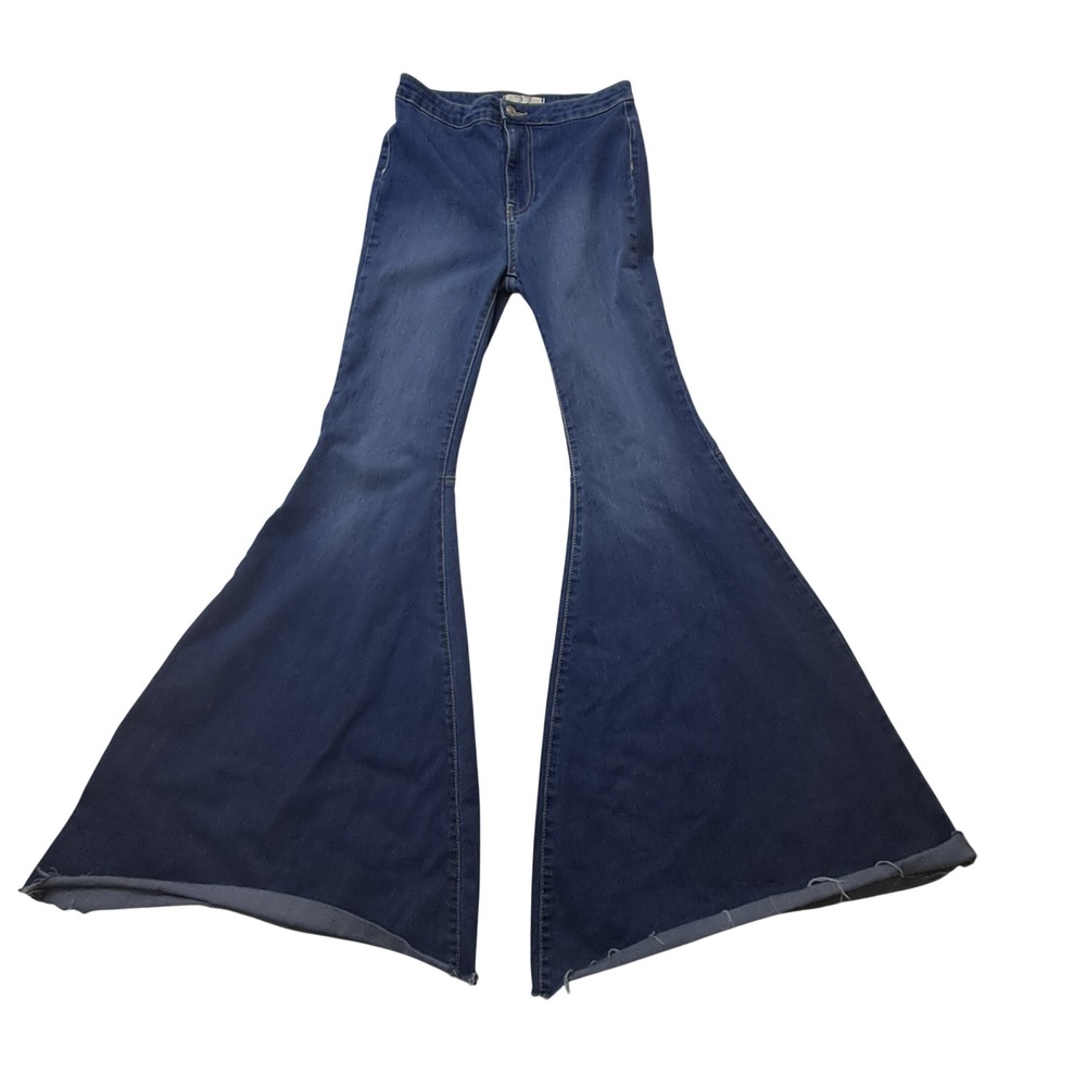 Free People Jeans Womens 27 Blue Just Float On Flare Bell High Rise Raw Hem 70s